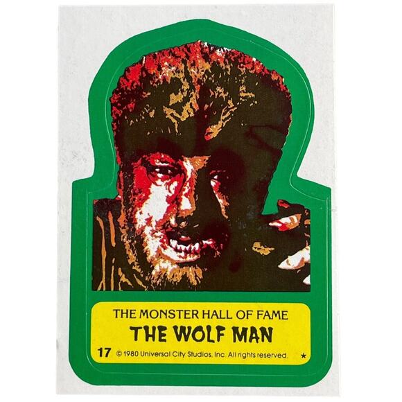 1980 Universal City Studios Monster Hall of Fame Sticker Card #17 The Wolf Man - Picture 1 of 2